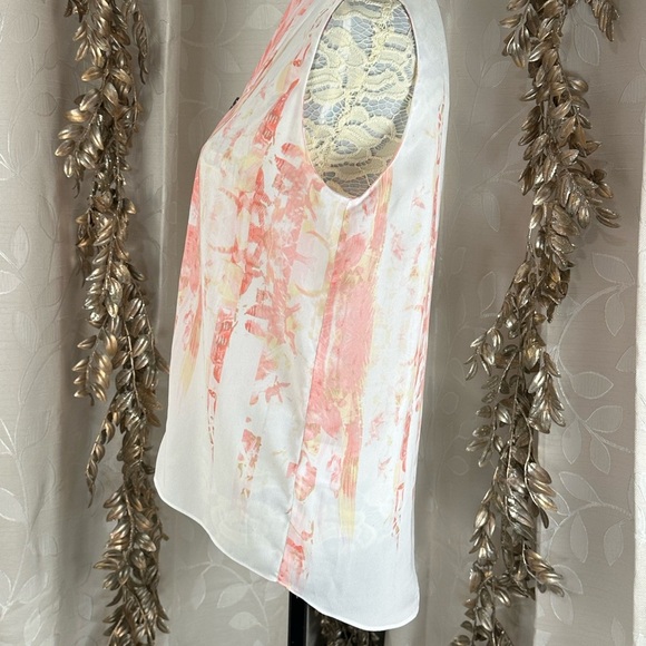 T Tahari Women’s Small Sleeveless Sheer Zip Vest Blouse White Pink Chiffon Retro - Picture 6 of 9